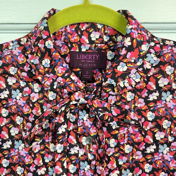 J. Crew Blouse Sarah Floral Liberty Arts Colab Cotton Ruffled Collar Cuffs Sz 2 - Picture 5 of 12
